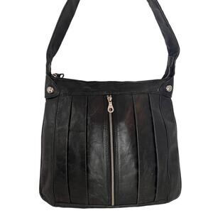 Christopher Kon Black Leather Shoulder Bag Hobo Slouchy Zipper Purse Mobwife